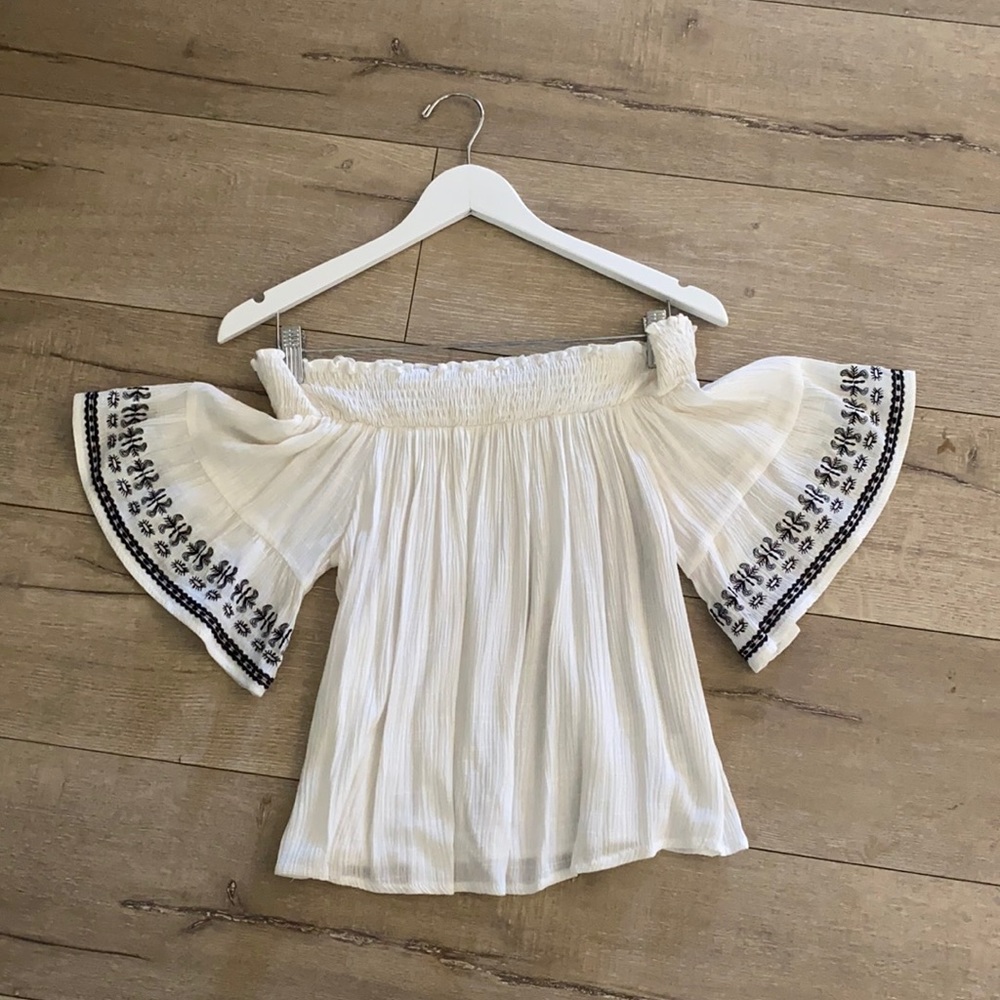 White and black off the shoulder top